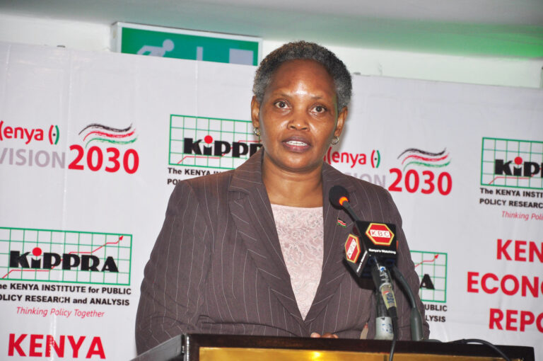 KIPPRA Executive Director Dr Rose Ngugi giving her  remarks during the launch of the Kenya Economic Report 2023