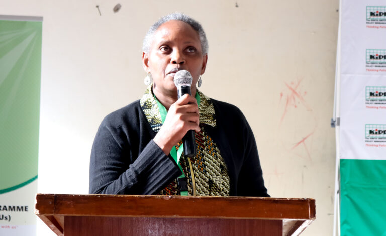 KIPPRA Executive Director Dr Rose Ngugi makes her remarks at the KMPUs event at Machakos University