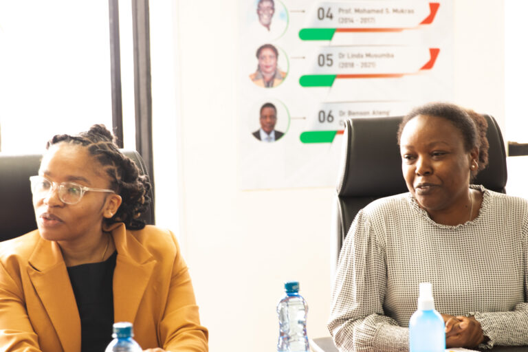 Ms Ann Ndung'u (right) and Ms Waceera Kabando from Oxygene MCL sharing insights on their work