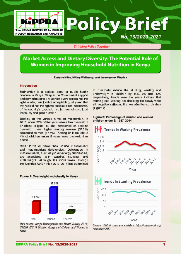 Market Access and Dietary Diversity; The Potential Role of Women in Improving Household Nutrition in Kenya – PB 13 2020-2021.pdf