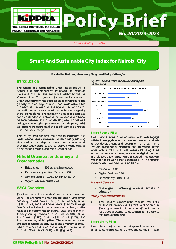 Smart And Sustainable City Index for Nairobi City PB20 2023 2024 KIPPRA