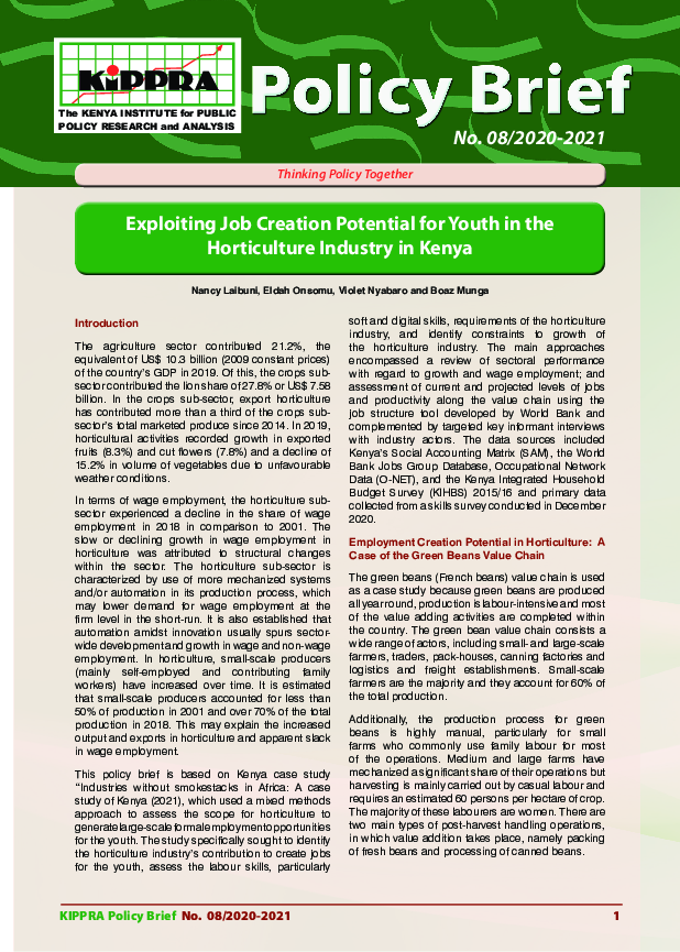 Exploiting Job Creation Potential for Youth in the Horticulture Industry in Kenya - PB08-2020-2021.pdf